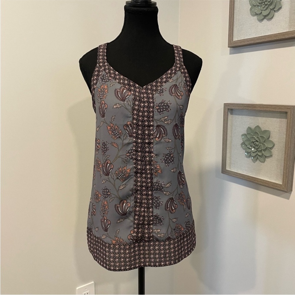 Warehouse One Floral Racerback Sleeveless Boho Top EUC